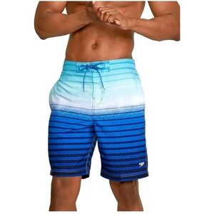 Speedo Men's‎ Medium Swim Trunk Knee Length Boardshorts Bondi Striped 20" BLUE